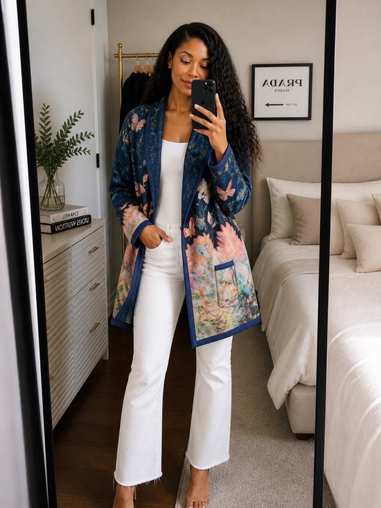 Johnny Was Jackets & Blazers - Johnny Was Blue Embroidered Robe-Style Reversible Jacket XL